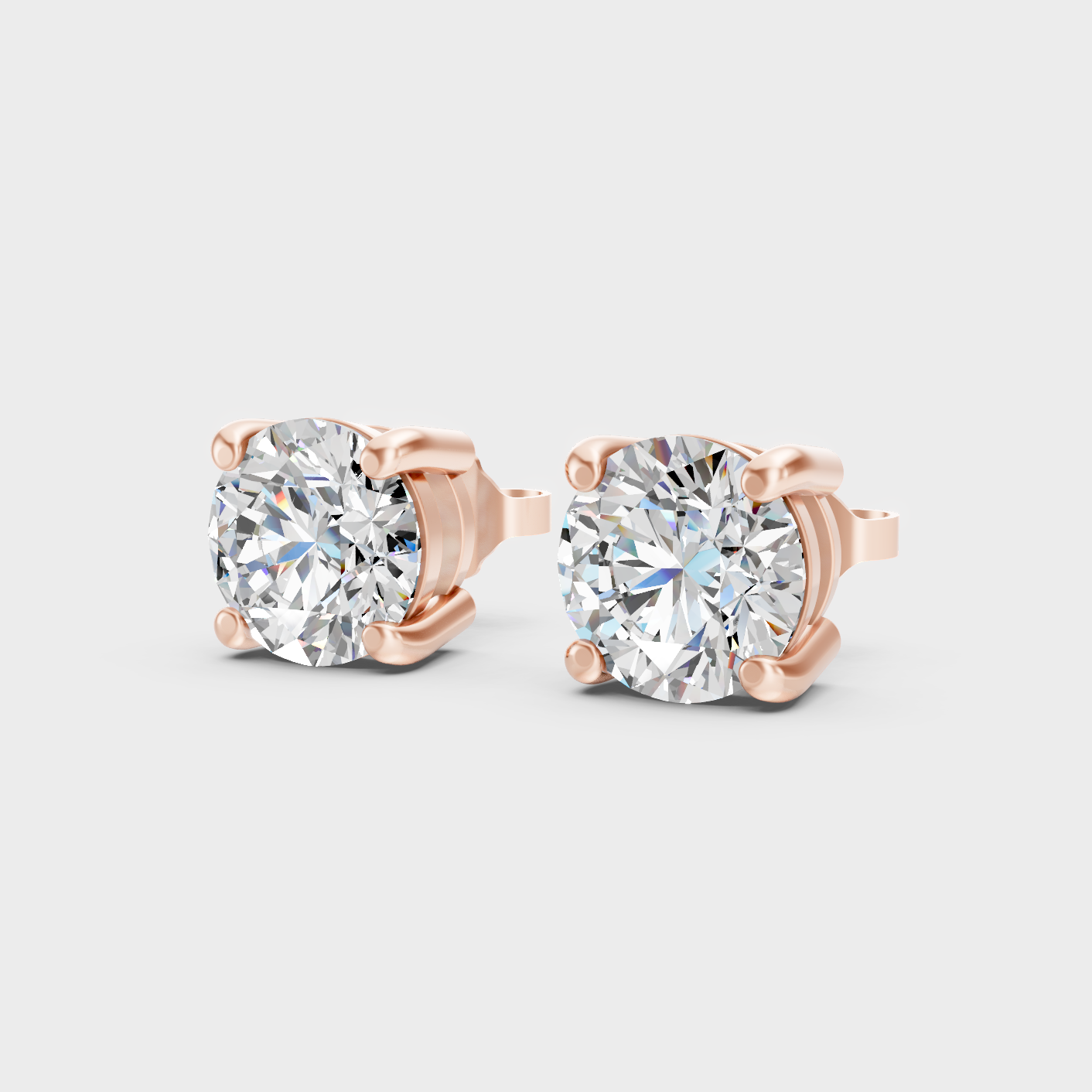 Rose Gold Round Diamond Stud Earrings 3.00 Ct Everyday Elegant Jewelry