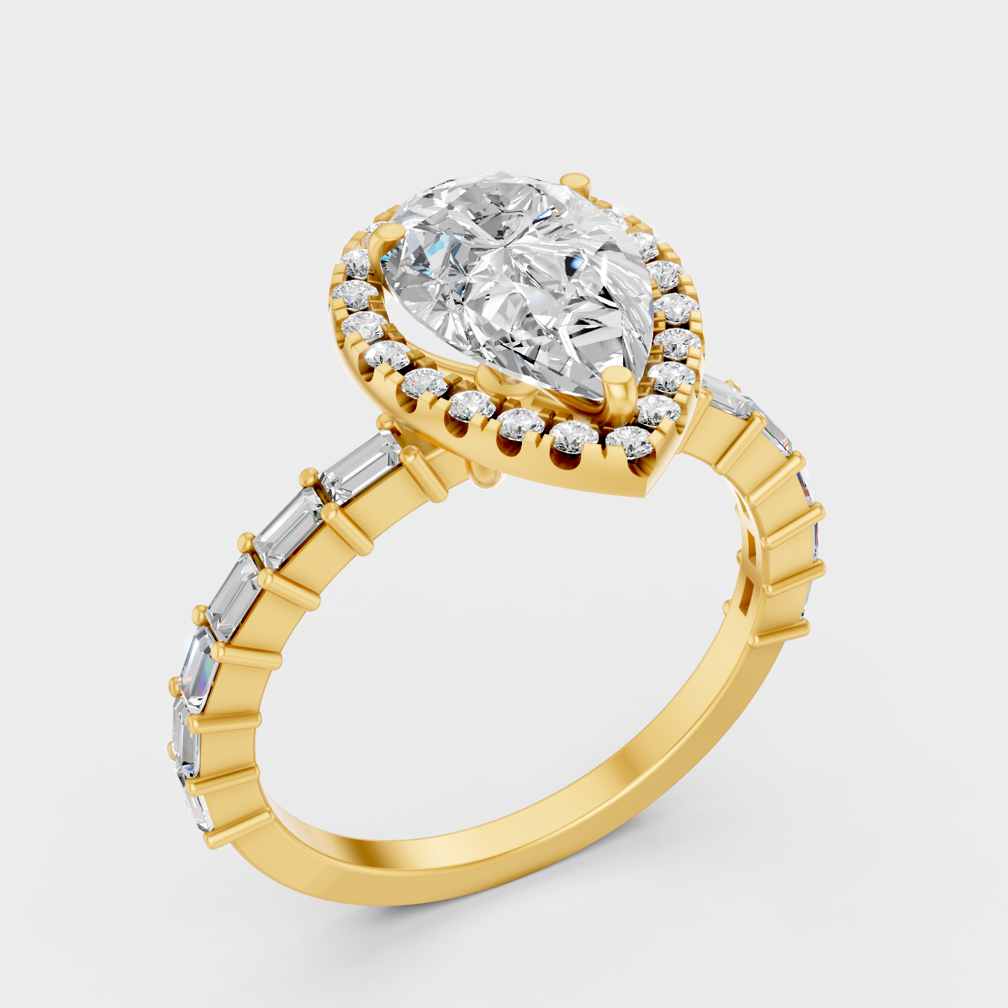 2.81 Ct Multi Shape Diamond Halo Ring In Yellow Gold Luxury Design