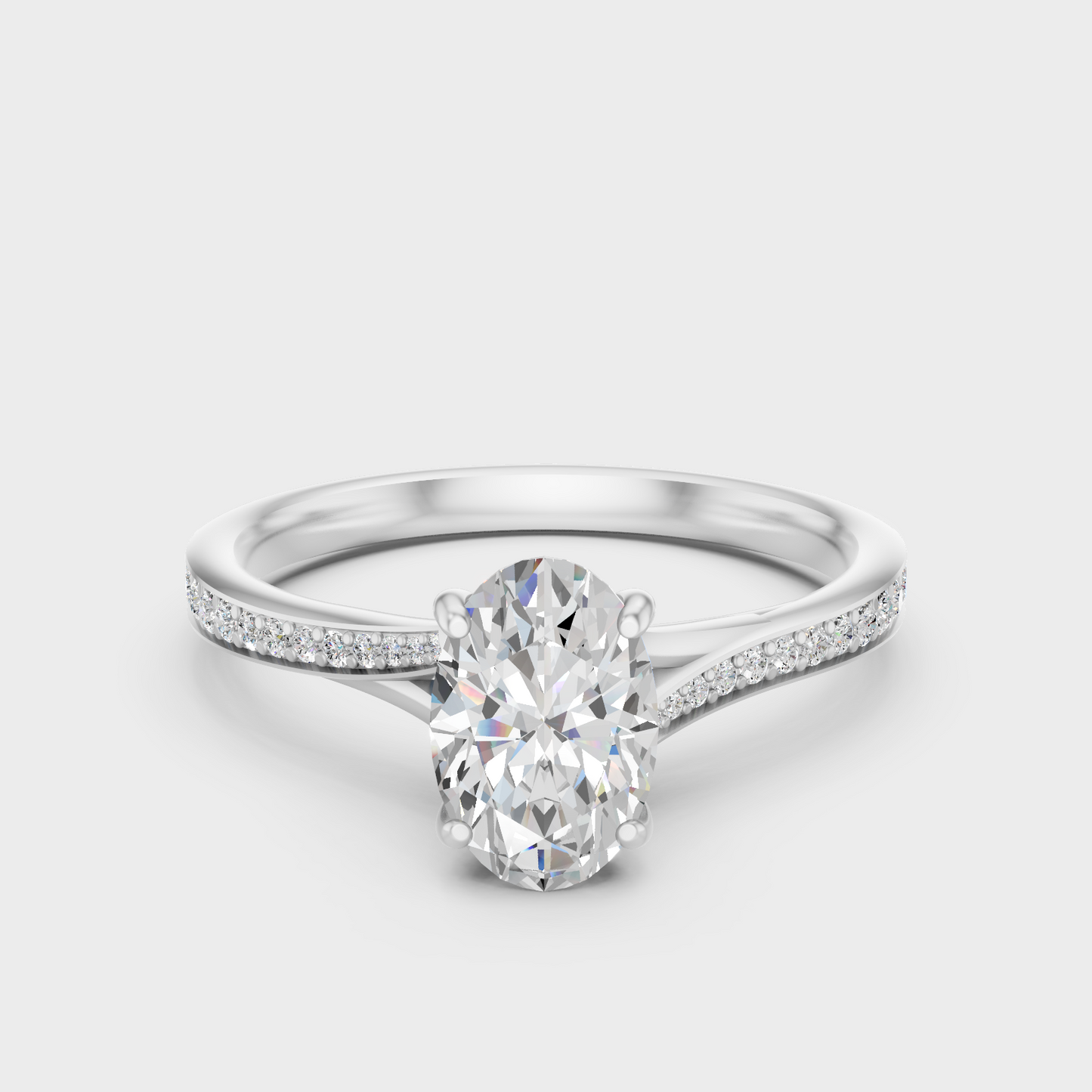 White Gold Oval Engagement Ring With Certified Lab Diamond