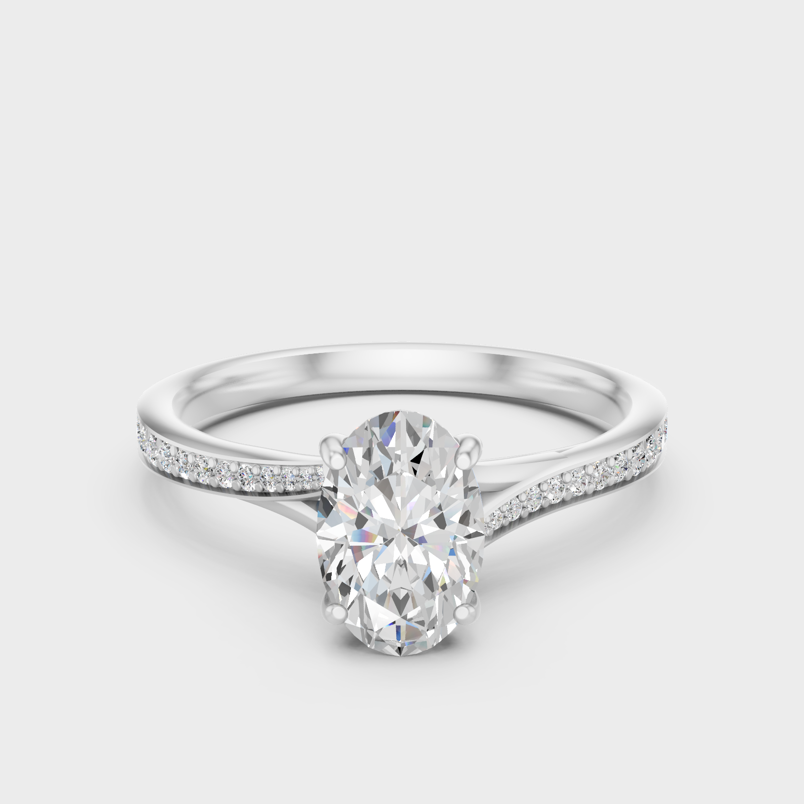 White Gold Oval Engagement Ring With Certified Lab Diamond