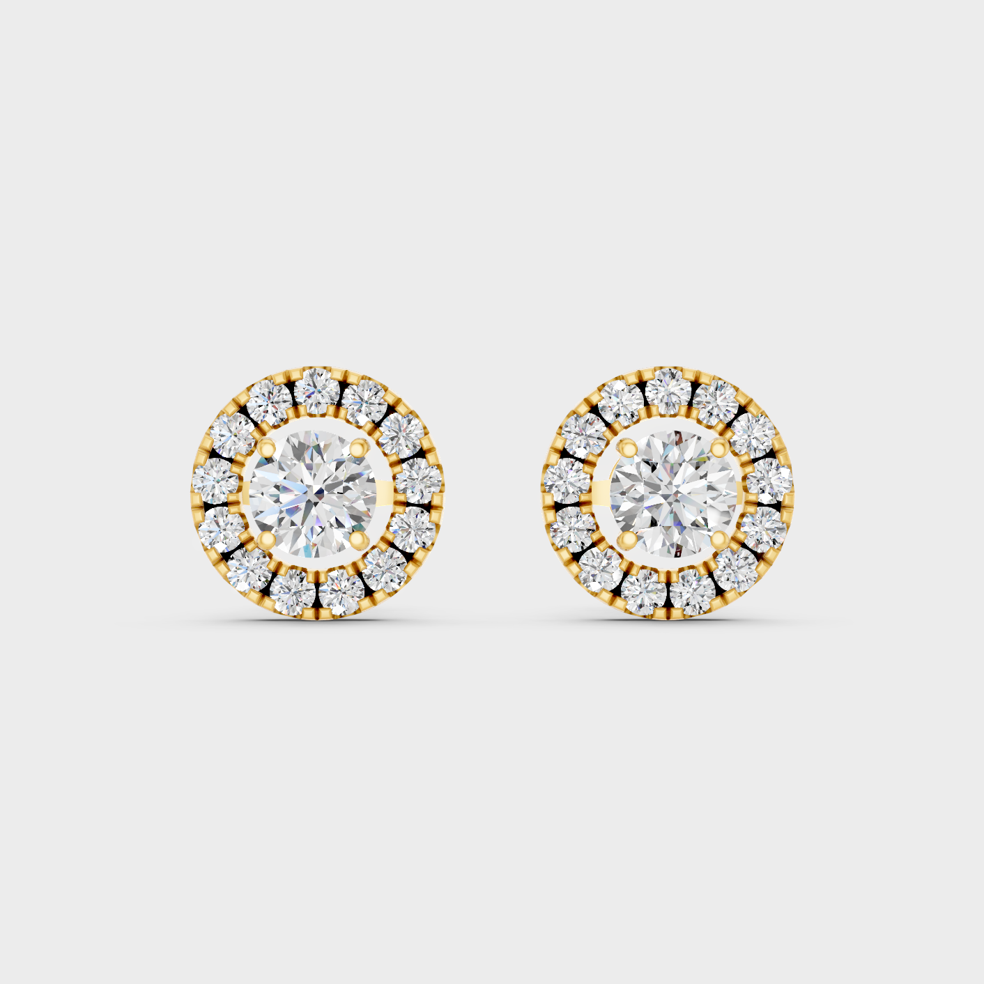 Yellow Gold Halo Diamond Earrings For Anniversary Gift