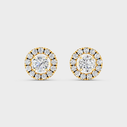 Yellow Gold Halo Diamond Earrings For Anniversary Gift