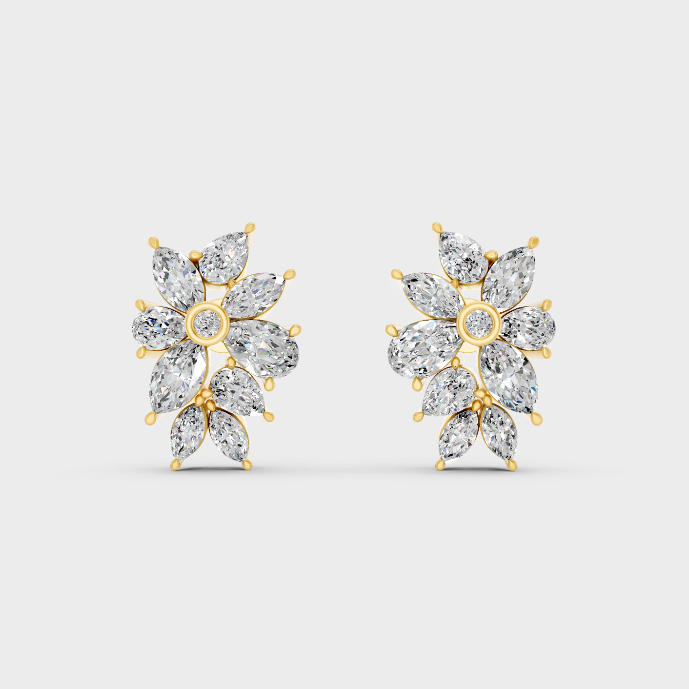 Yellow Gold Multi Shape Diamond Earrings For Anniversary Gift