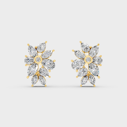 Yellow Gold Multi Shape Diamond Earrings For Anniversary Gift