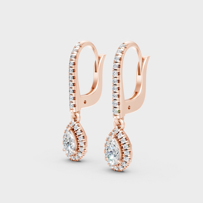 Rose Gold Round Pear Diamond Dangler Earrings 0.415 Ct Each Ethical Lab Grown Jewelry