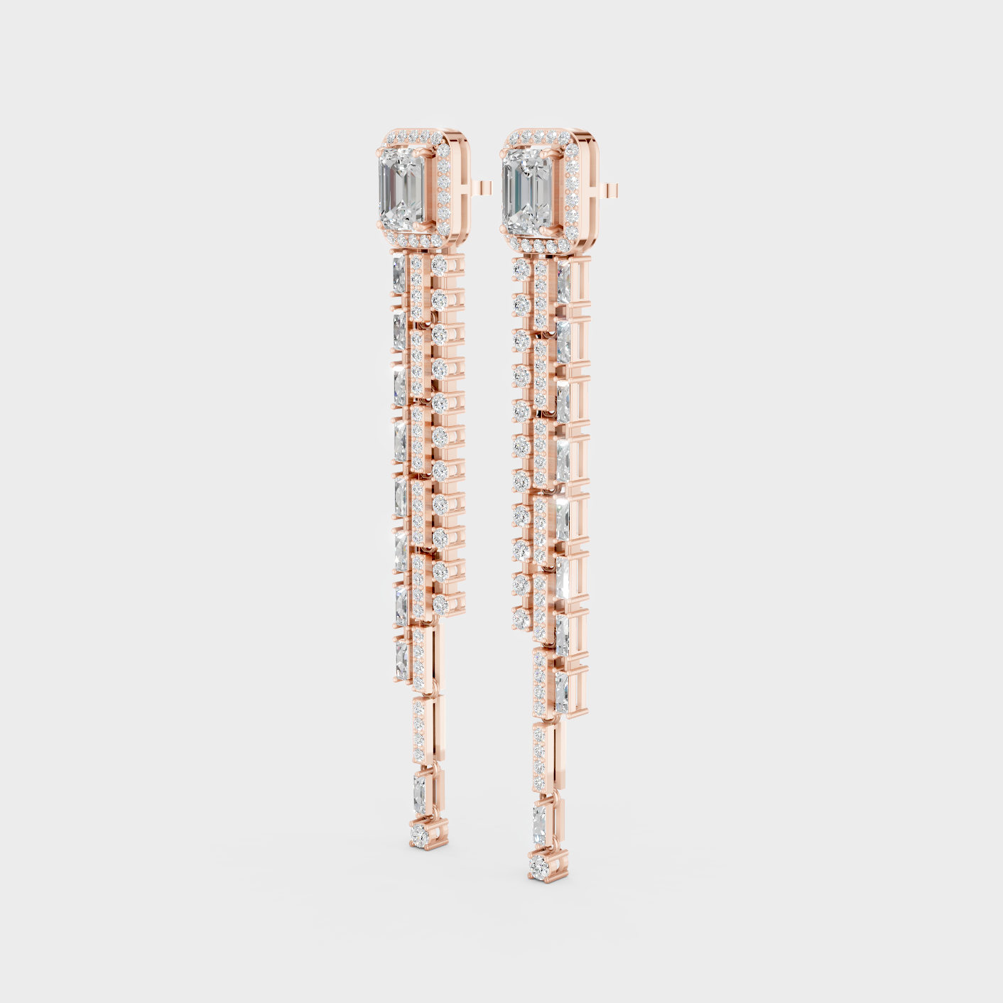 Rose Gold Multi Shape Diamond Drop Earrings 4.25 Ct High Impact Elegant Jewelry
