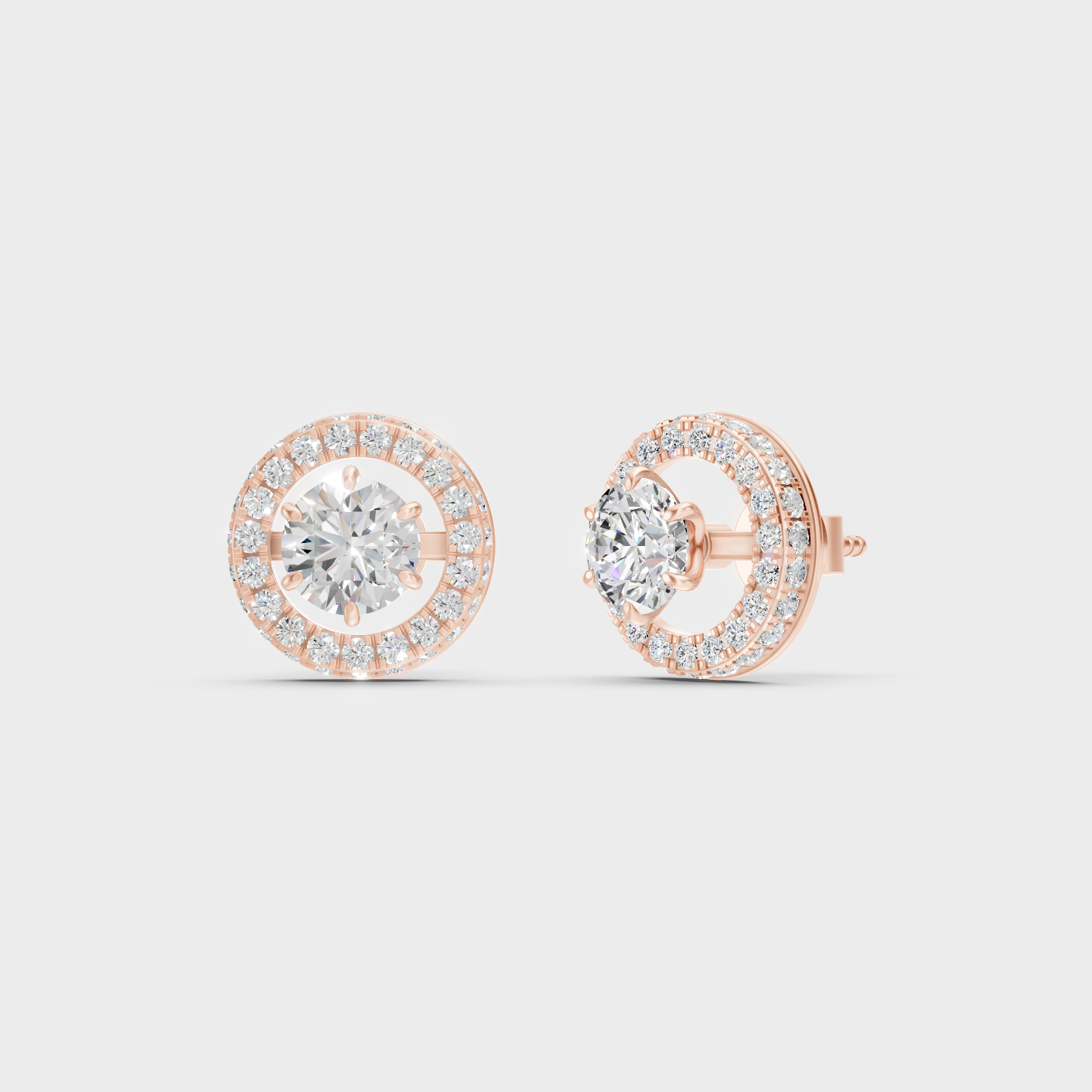 Rose Gold Round Diamond Halo Earrings 3.26 Ct Ethical Sparkle Jewelry