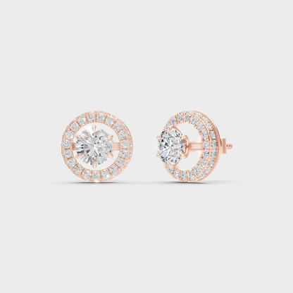 Rose Gold Round Diamond Halo Earrings 3.26 Ct Ethical Sparkle Jewelry