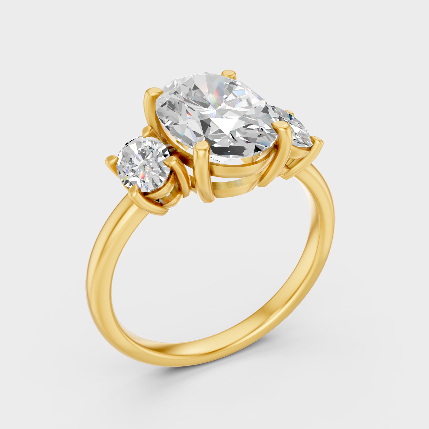 3.8 Ct Oval Diamond Three Stone Ring In Yellow Gold Fine Jewelry