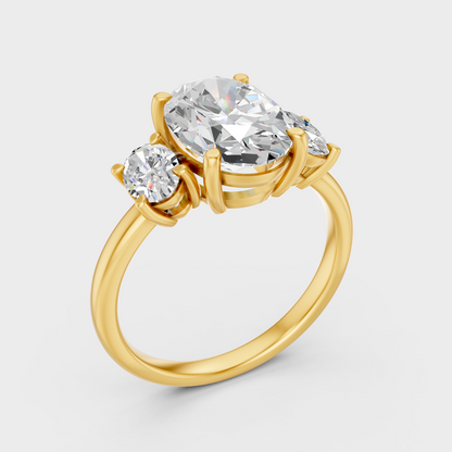 3.8 Ct Oval Diamond Three Stone Ring In Yellow Gold Fine Jewelry