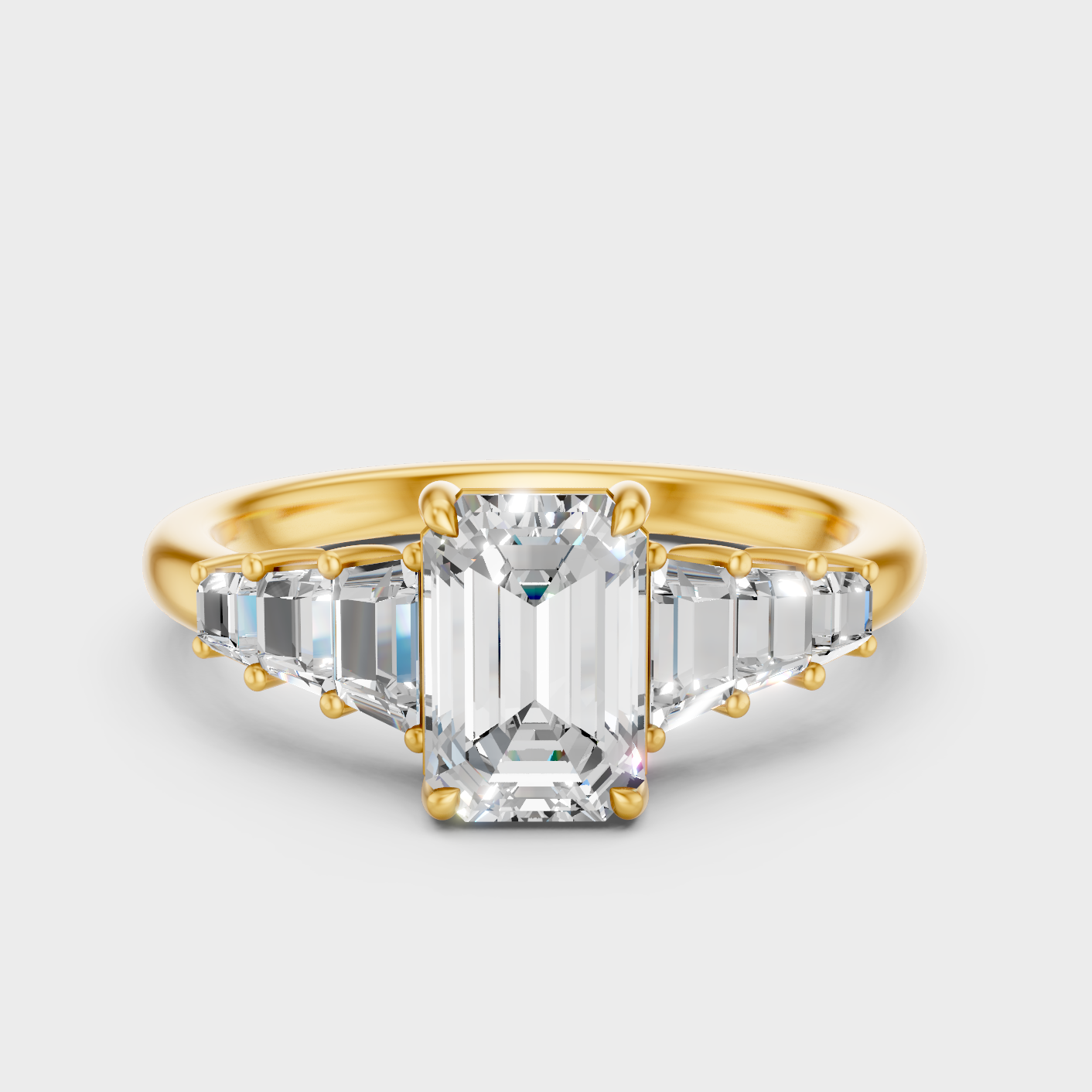 1.75 Ct Emerald Trapezoid Lab Grown Diamond Ring In Yellow Gold Luxury Jewelry