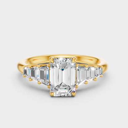 1.75 Ct Emerald Trapezoid Lab Grown Diamond Ring In Yellow Gold Luxury Jewelry