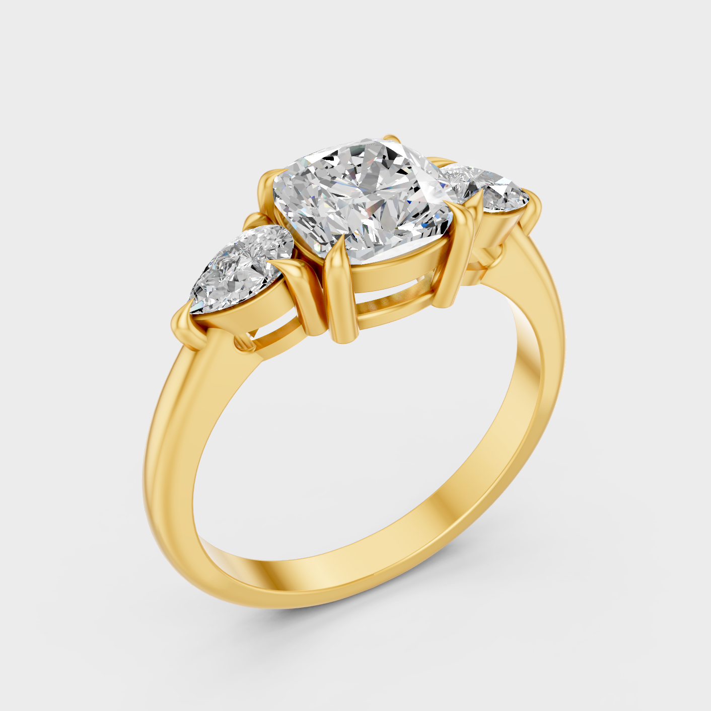 2 Ct Cushion Diamond Three Stone Ring In Yellow Gold Fine Jewelry