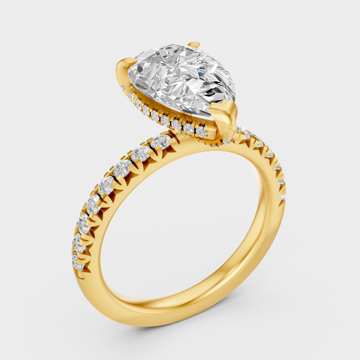 5.91 Ct Pear Diamond Halo Ring In Yellow Gold Premium Fine Jewelry