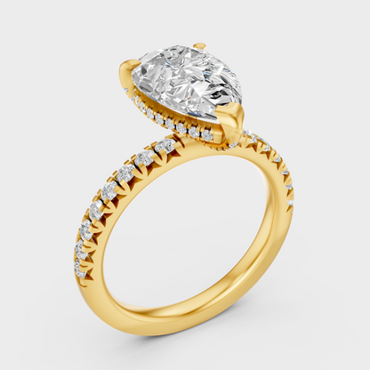 5.91 Ct Pear Diamond Halo Ring In Yellow Gold Premium Fine Jewelry