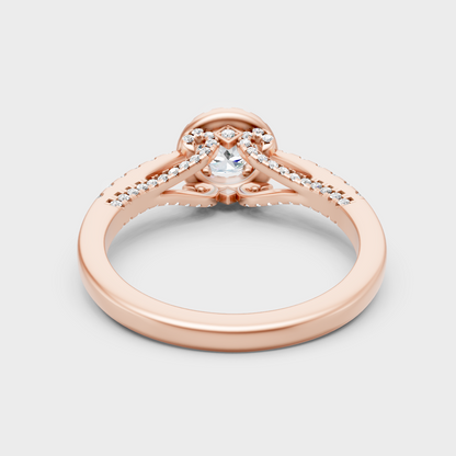Blush Rose Gold Ring With Hallmarked Round Lab-Grown Diamond Halo Detail