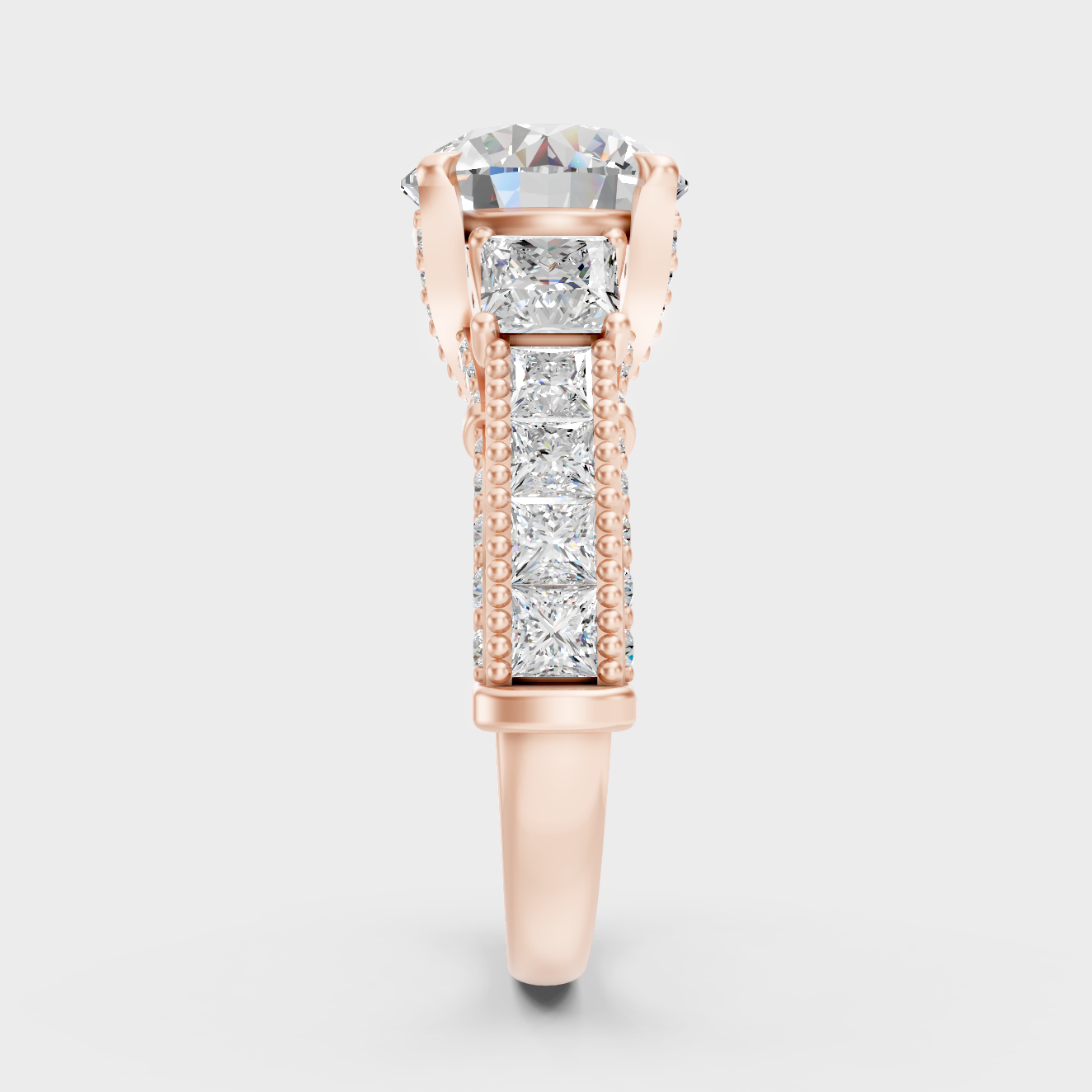Solitaire Ring In Rose Gold With Round And Princess Diamonds