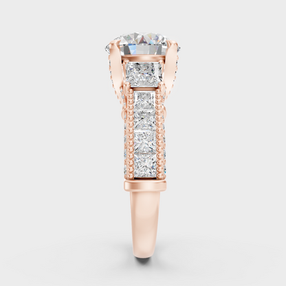 Solitaire Ring In Rose Gold With Round And Princess Diamonds