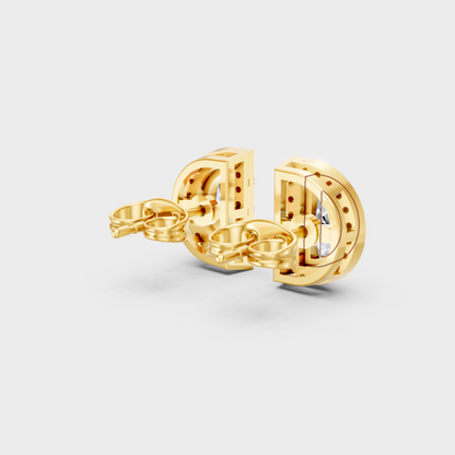 Hallmarked 18K Yellow Gold Stud Earrings With Brilliant Half Moon Lab Diamonds