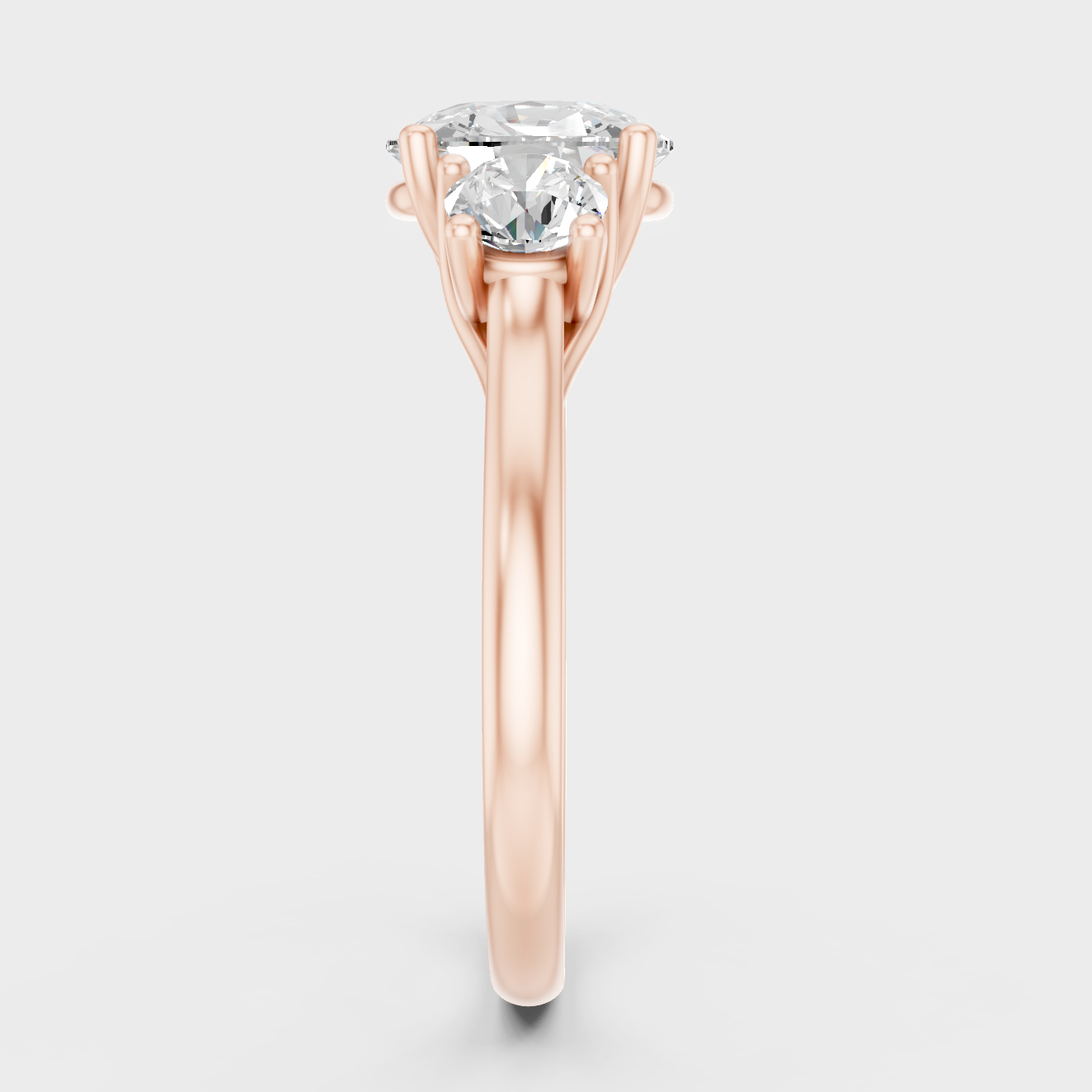 Three Stone Ring In Rose Gold With Cushion And Round Diamonds