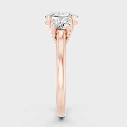Three Stone Ring In Rose Gold With Cushion And Round Diamonds