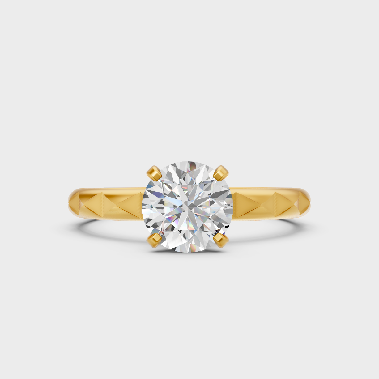 Large Round Lab Diamond Solitaire Engagement Ring In Yellow Gold