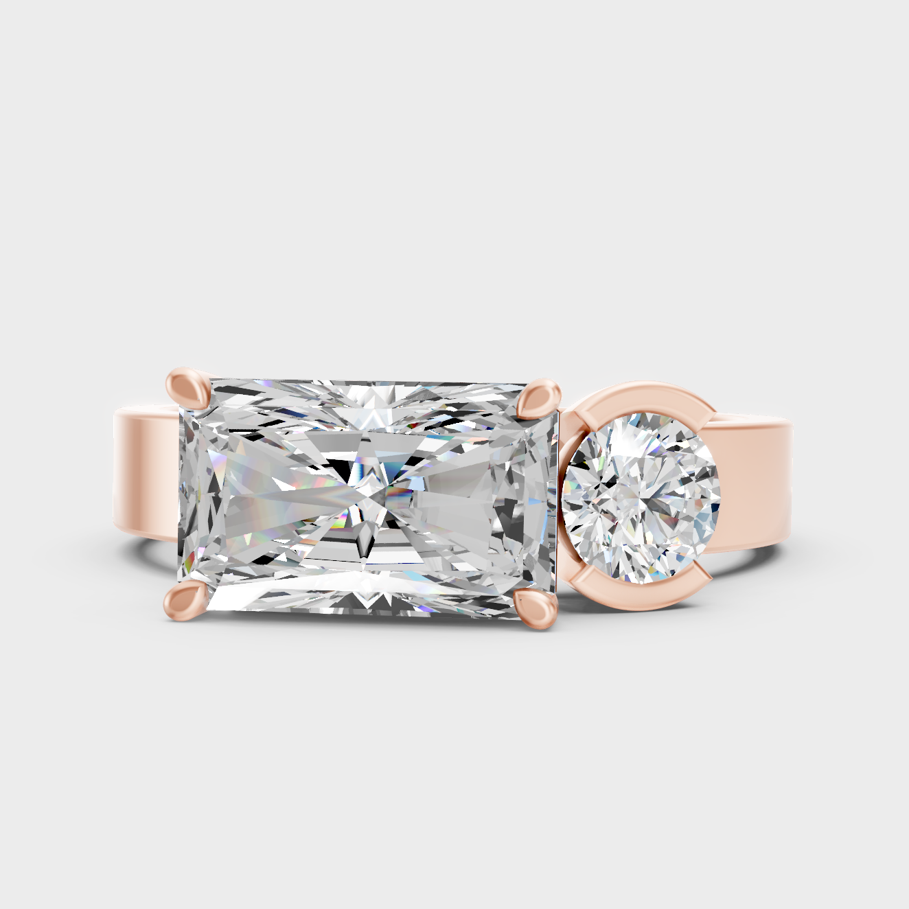 1.75 Ct Emerald & Round Lab-Grown Diamond Two-Stone Ring in