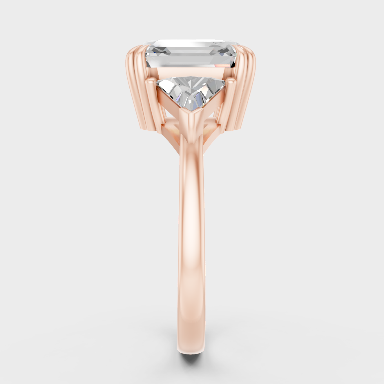 Designer Three Stone Ring In Rose Gold With Triangle Diamonds