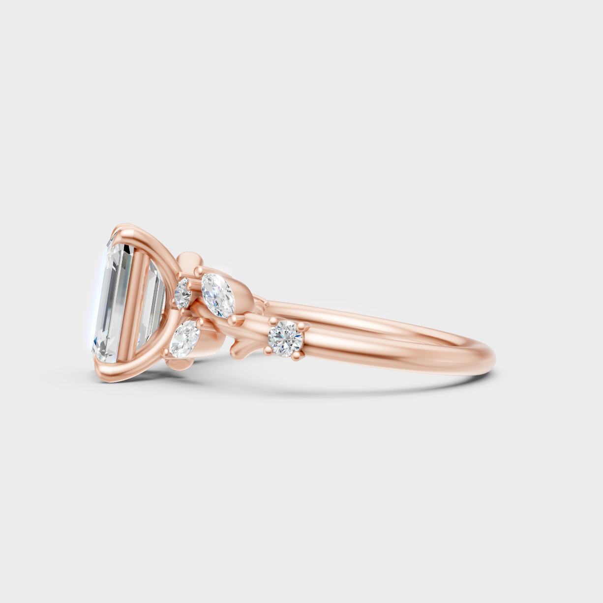 Modern 9K Rose Gold Ring With Brilliant Sustainable Round And Marquise Diamonds