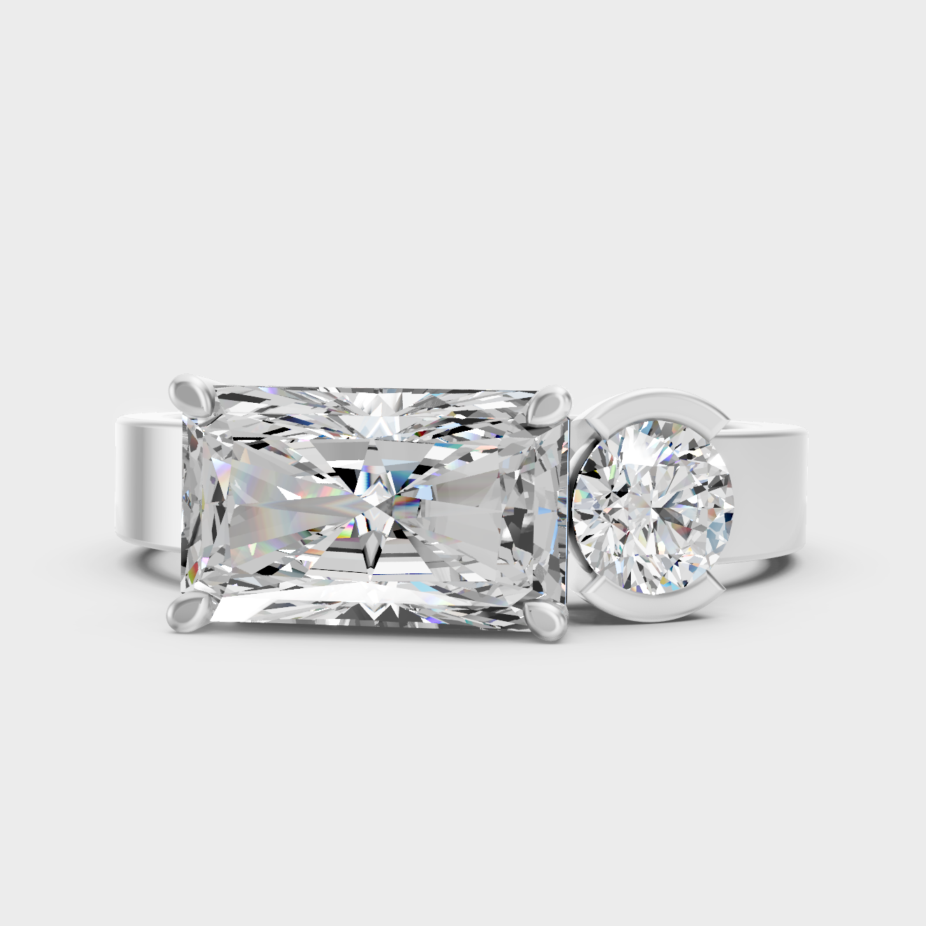 1.75 Ct Emerald & Round Lab-Grown Diamond Two-Stone Ring in