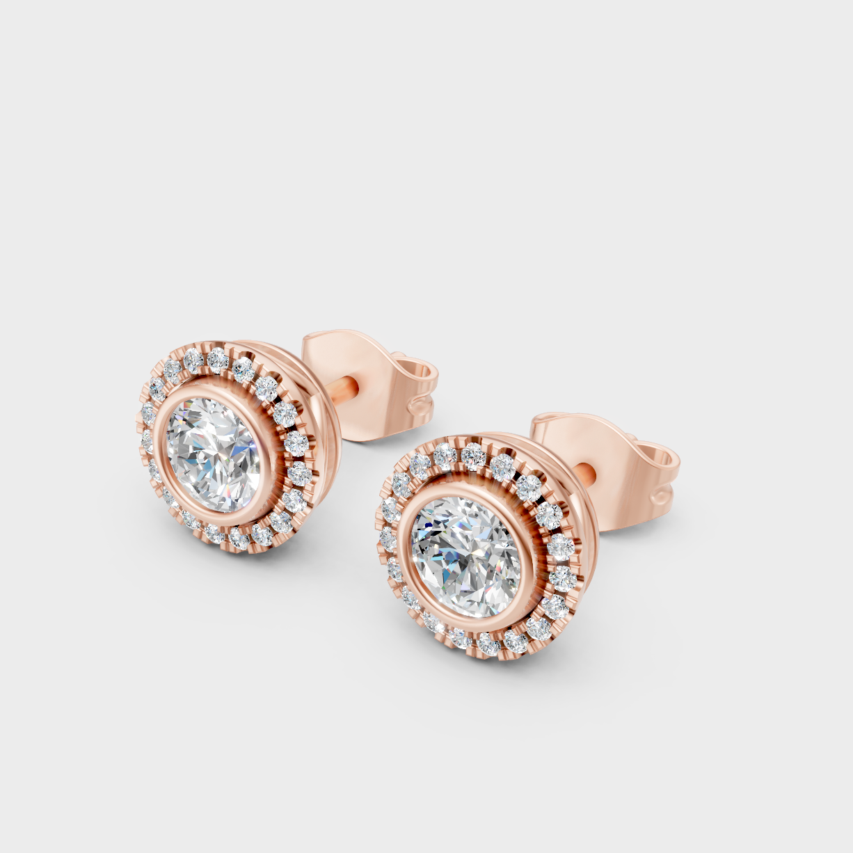 1.19 Ct Total Lab Diamond Halo Earrings Hallmark Rose Gold