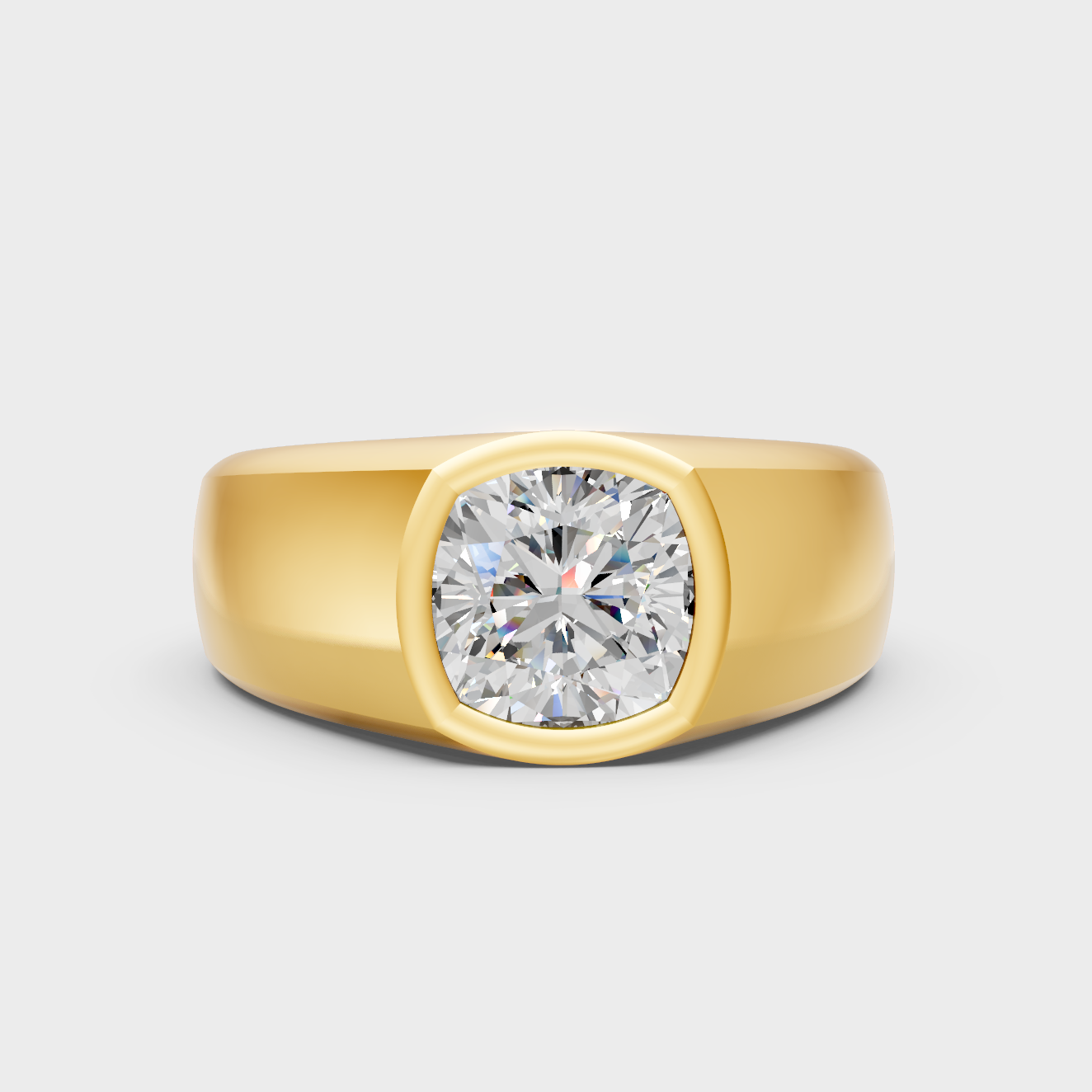 Luxury Mens Cushion Diamond Ring In Yellow Gold Bold Elegant Jewelry