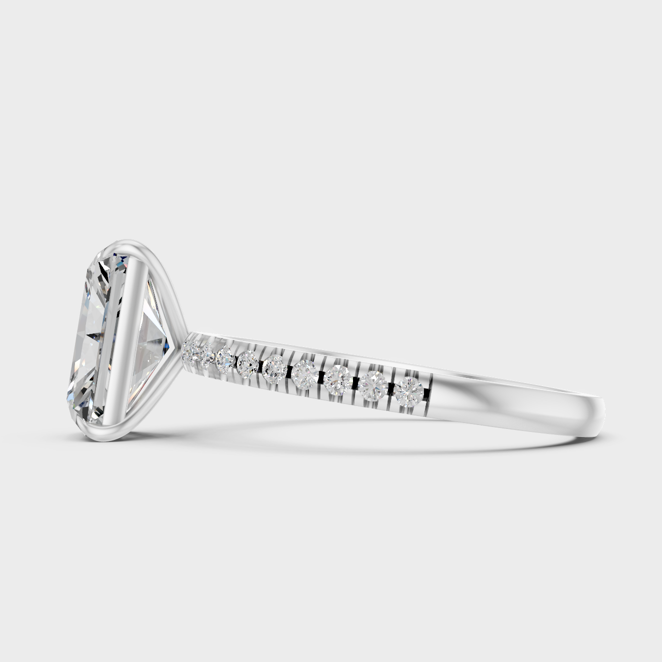 White Gold Radiant Diamond Ring With Side Accent Stones