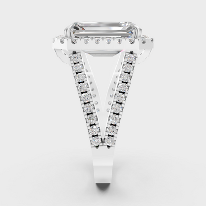 Premium Platinum Emerald Diamond Halo Ring Elegant Design