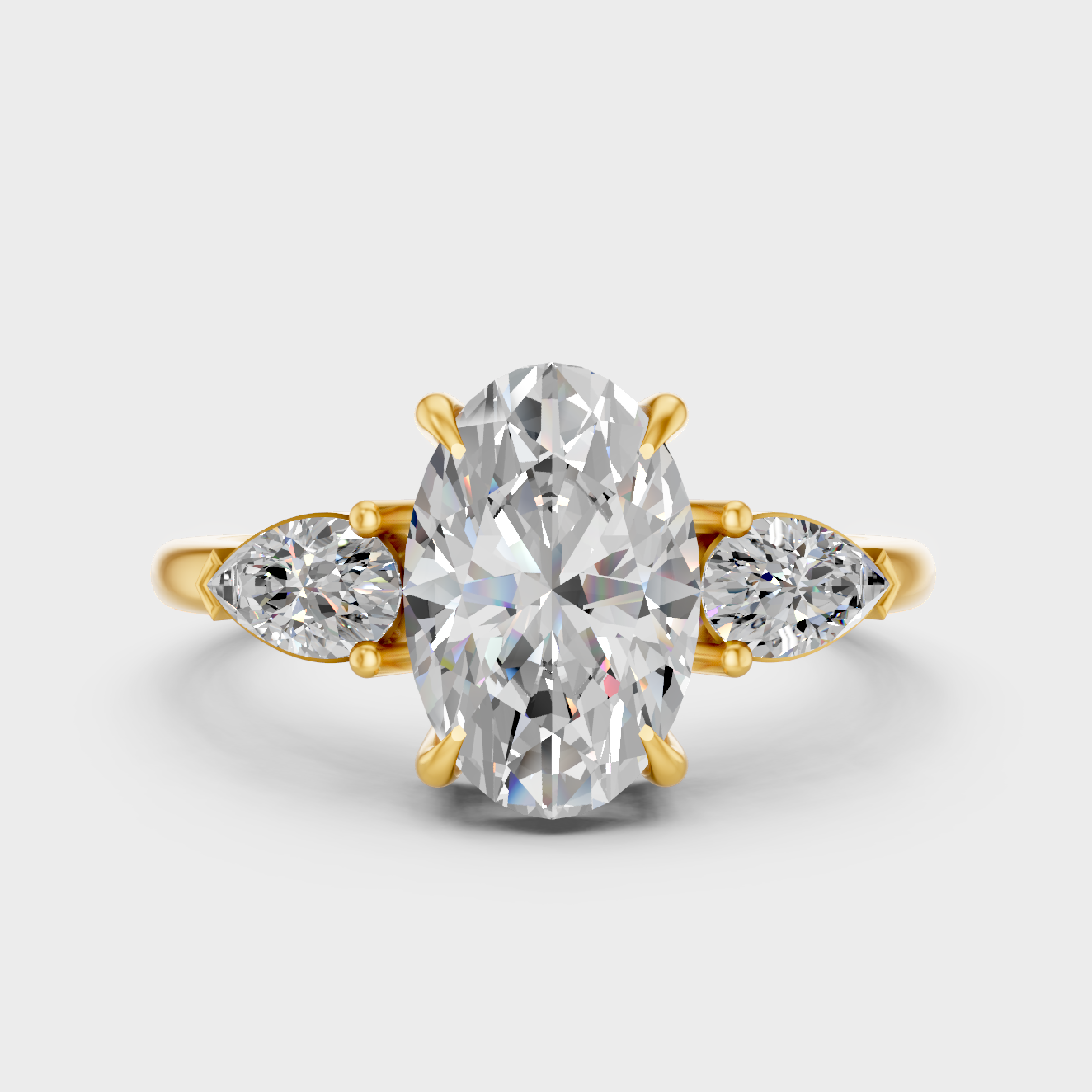 Luxury Oval Pear Three Stone Diamond Ring In Yellow Gold Elegant Jewelry