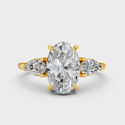 Luxury Oval Pear Three Stone Diamond Ring In Yellow Gold Elegant Jewelry
