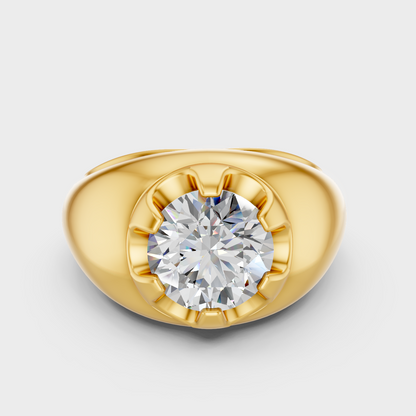 Luxury Mens Round Diamond Ring In Yellow Gold With 3 Carat Lab Diamond