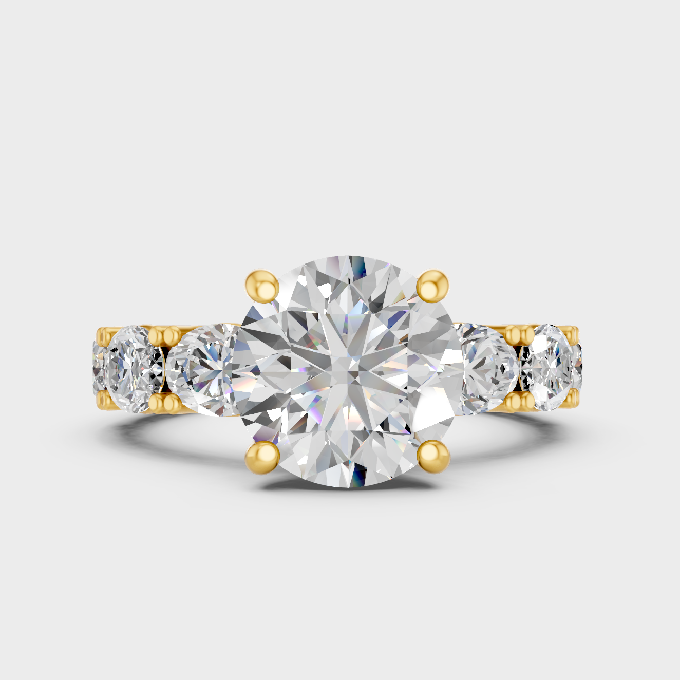Luxury Round Oval Diamond Ring In Yellow Gold With Accent Sparkle