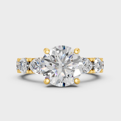 Luxury Round Oval Diamond Ring In Yellow Gold With Accent Sparkle