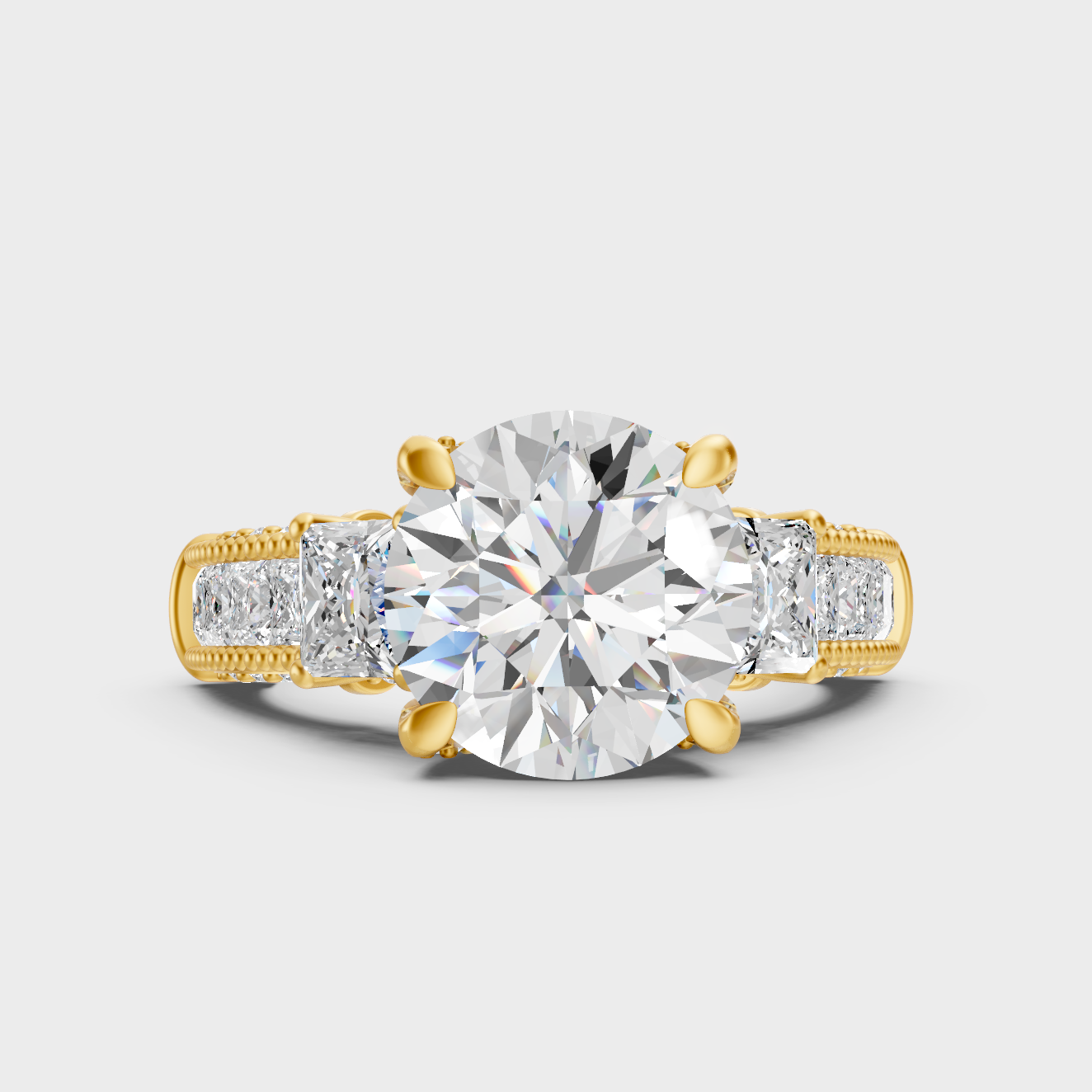 Luxury Round Princess Diamond Ring In Yellow Gold With Accent Sparkle