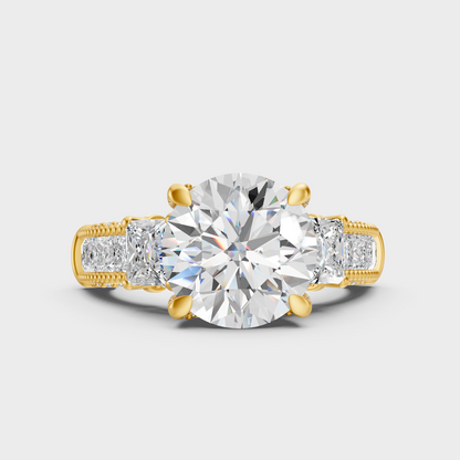 Luxury Round Princess Diamond Ring In Yellow Gold With Accent Sparkle
