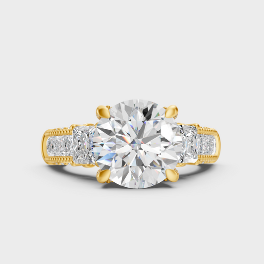 Luxury Round Princess Diamond Ring In Yellow Gold With Accent Sparkle