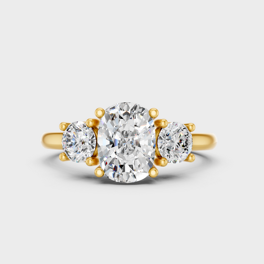 Luxury Cushion Diamond Three Stone Ring In Yellow Gold Elegant Jewelry