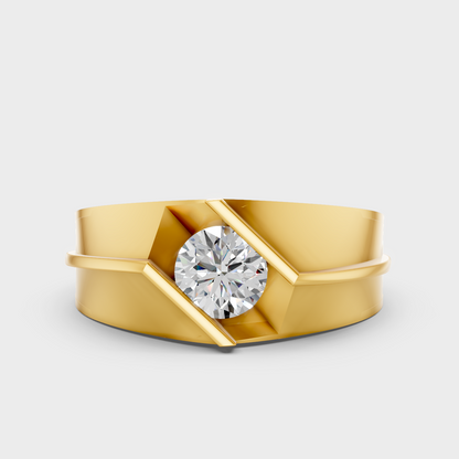 Luxury Mens Diamond Ring In Yellow Gold With Round Cut Lab Diamonds