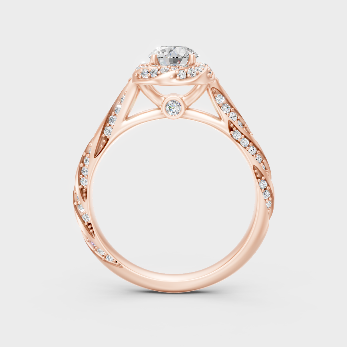 Blush Rose Gold Ring With Hallmarked Round Lab-Grown Diamond Halo Detail