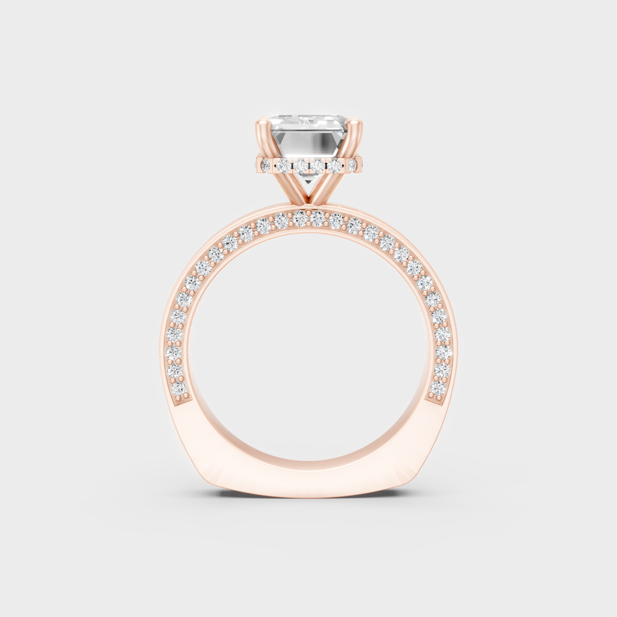 Blush Rose Gold Emerald-Cut Lab Diamond Hidden Halo Ring For Sustainable Luxury