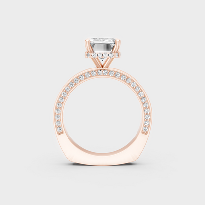 Blush Rose Gold Emerald-Cut Lab Diamond Hidden Halo Ring For Sustainable Luxury