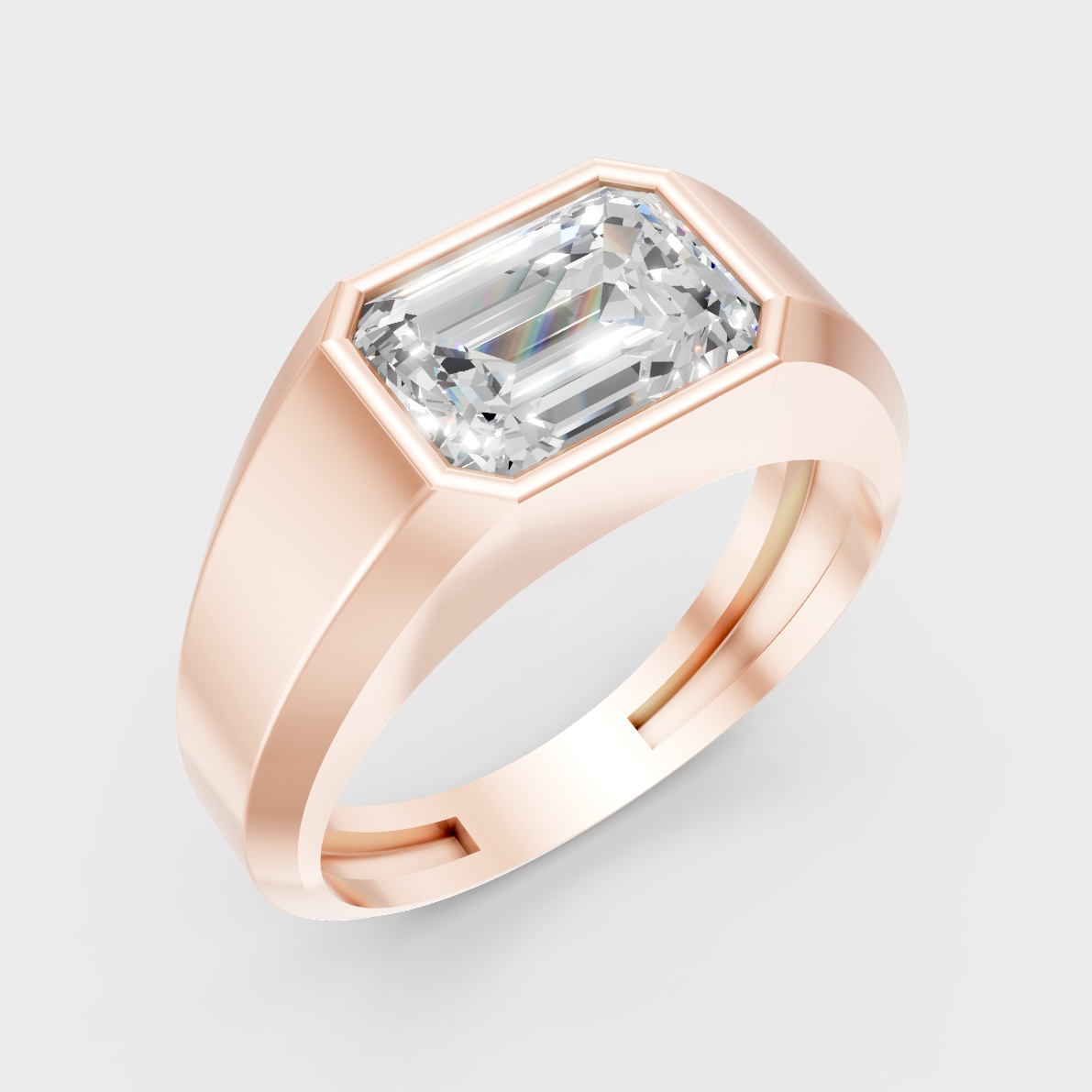 9K Rose Gold Emerald-Cut Lab-Grown Diamond Men’s Band With Hallmark Quality