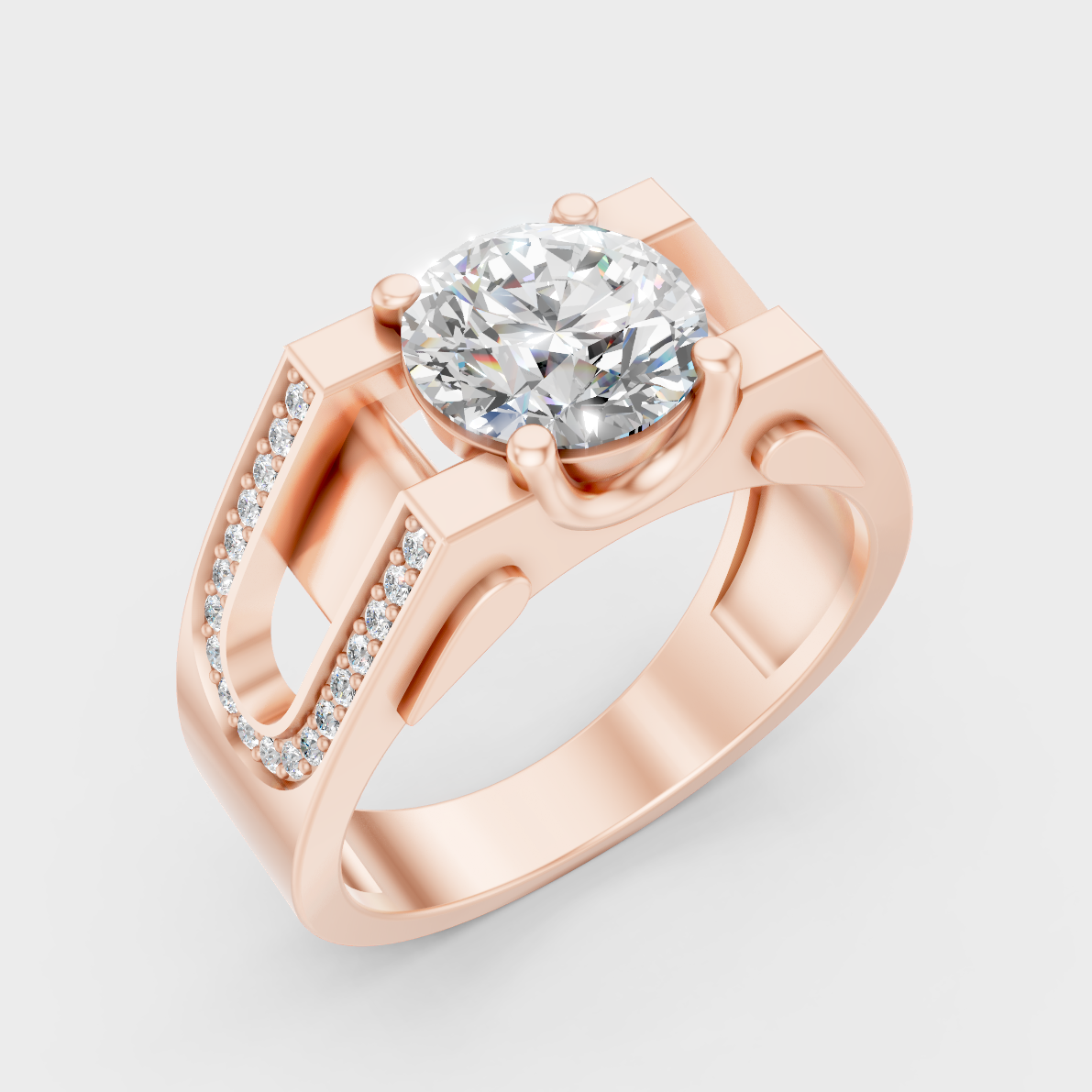 Sleek 14K Rose Gold Men’s Band Featuring A Certified 1.69Ct Round Lab Diamond
