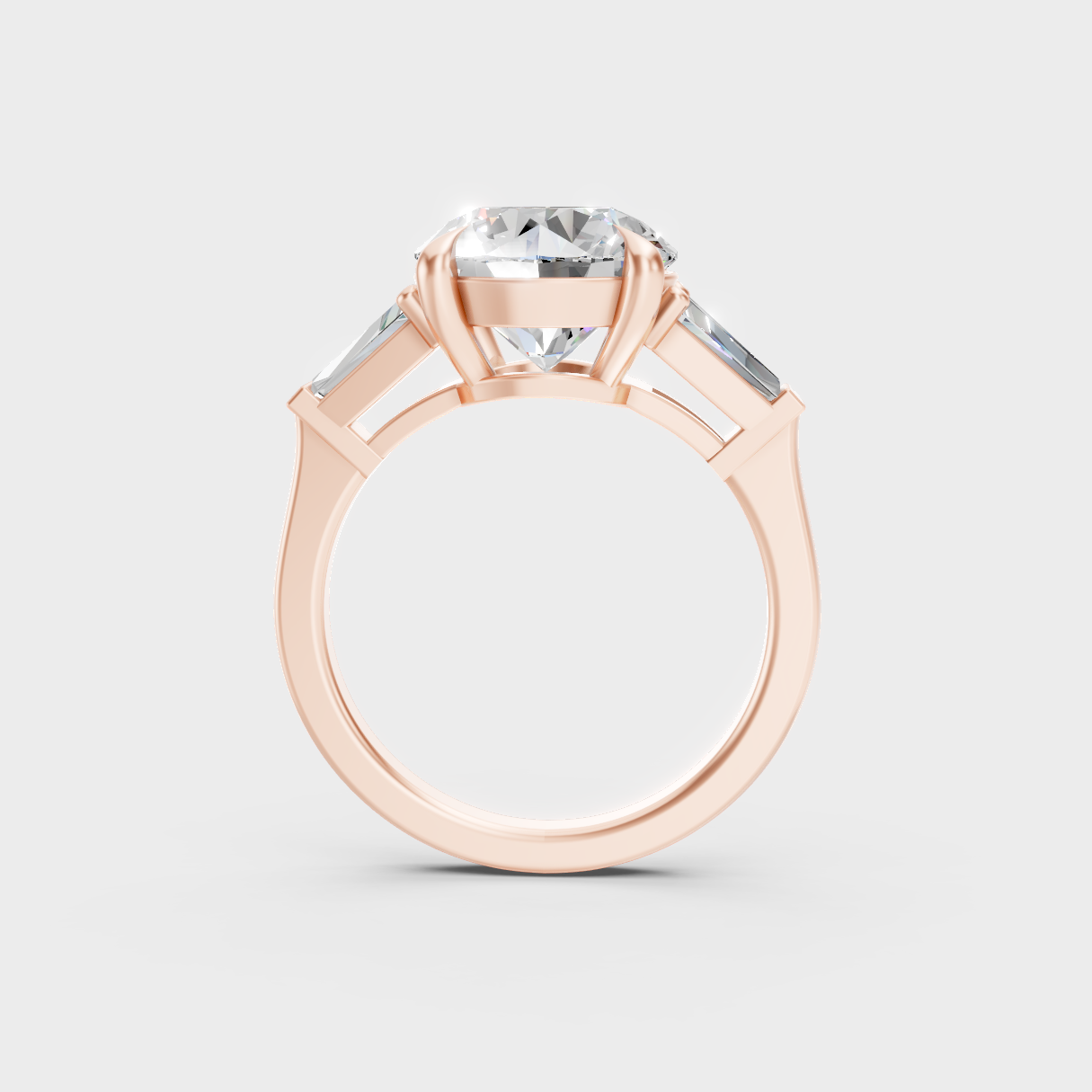  Unique Rose Gold Three-Stone Ring Featuring Certified Lab-Grown Diamonds.